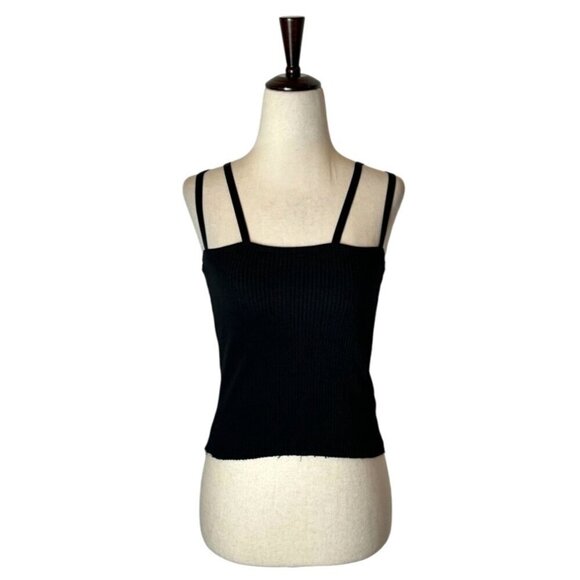 The Range Shirt Women XS Black Ribbed Knit Double Strap‎ Cropped Alloy Tank Top - Picture 2 of 10